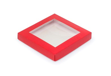 Pudełko ozdobne czerwone 150x150x25mm z oknem