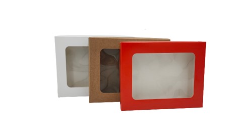 Pudełko ozdobne czerwone 195x155x30mm z oknem