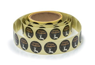 Naklejki okrągłe Czarne Fi30mm Merry Christmas Jelonek 200sz