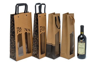 Torba na wino KRAFT 95x91x385mm, brązowo-czarna Z OKNEM