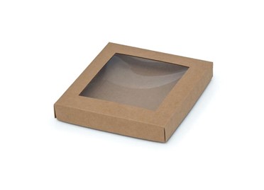 Pudełko ozdobne brązowe kraft 150x150x25mm z oknem