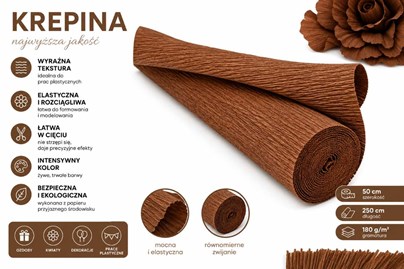 Krepina Włoska 180g Brązowa 50×250 cm Gruba Bibuła Florystyczna