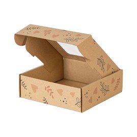 Pudełko ozdobne EKO z oknem Serca i liście 150x150x50mm