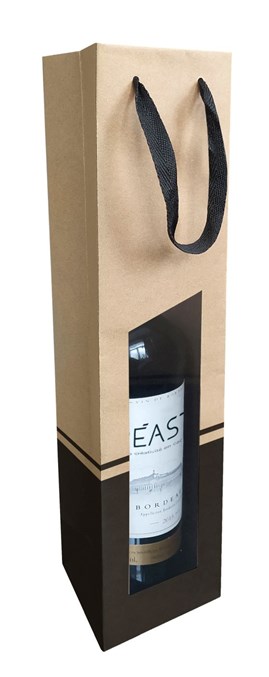 Torba na wino KRAFT 95x91x385mm, brązowo-czarna Z OKNEM