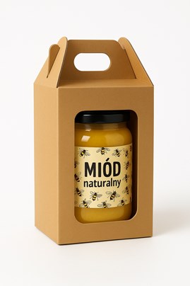 Karton wykrojnikowy z oknem 90x90x130mm na 1 słoik miodu FEFCO 217