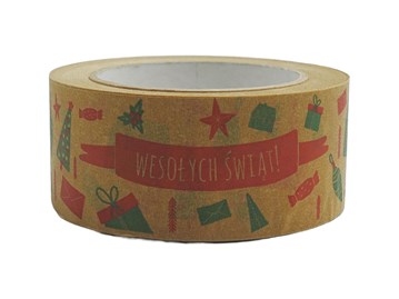 Taśma Świąteczna Papierowa "Wesołych Świąt" +wzorki 48mm/50m