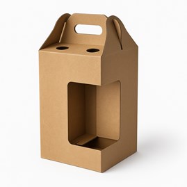 Karton wykrojnikowy z oknem i uchwytem 140x140x270mm  na 4 piwa F217