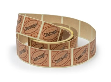 Naklejki papier Kraft 35x40mm Smacznego #3, na rolce 200szt.