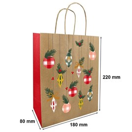 Torba ozdobna świąteczna KRAFT 180x80x220mm BOMBKI